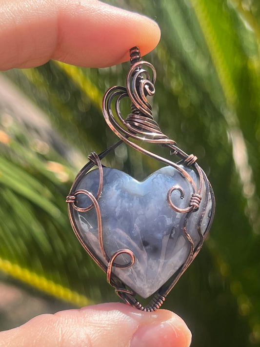 Black Plume Agate Heart