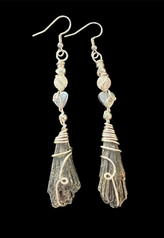 Black Kyanite Broomstick Earrings