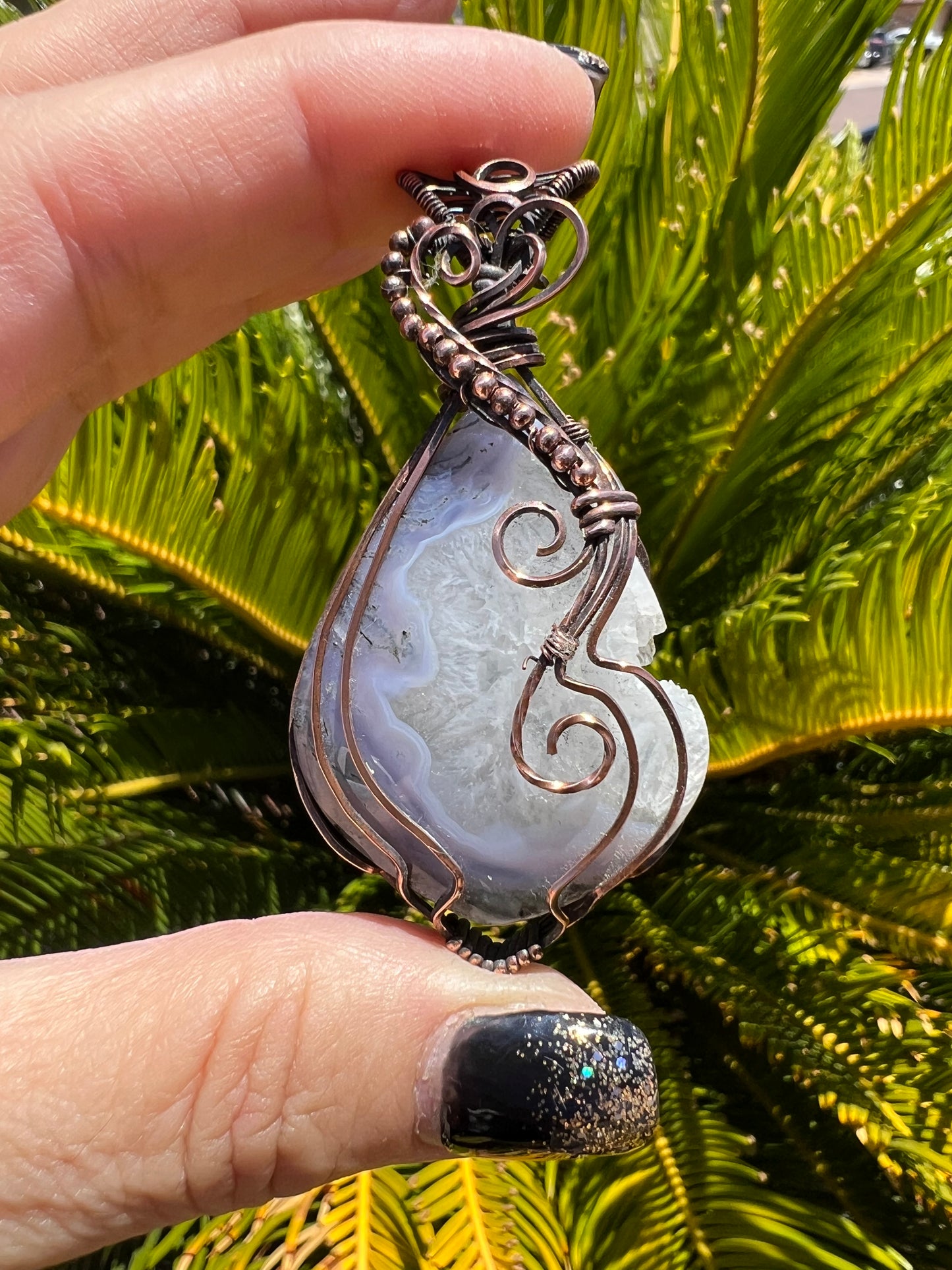 Purple Plume Druzy Agate in Copper