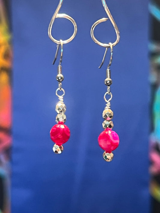Pink Striped Agate Earrings