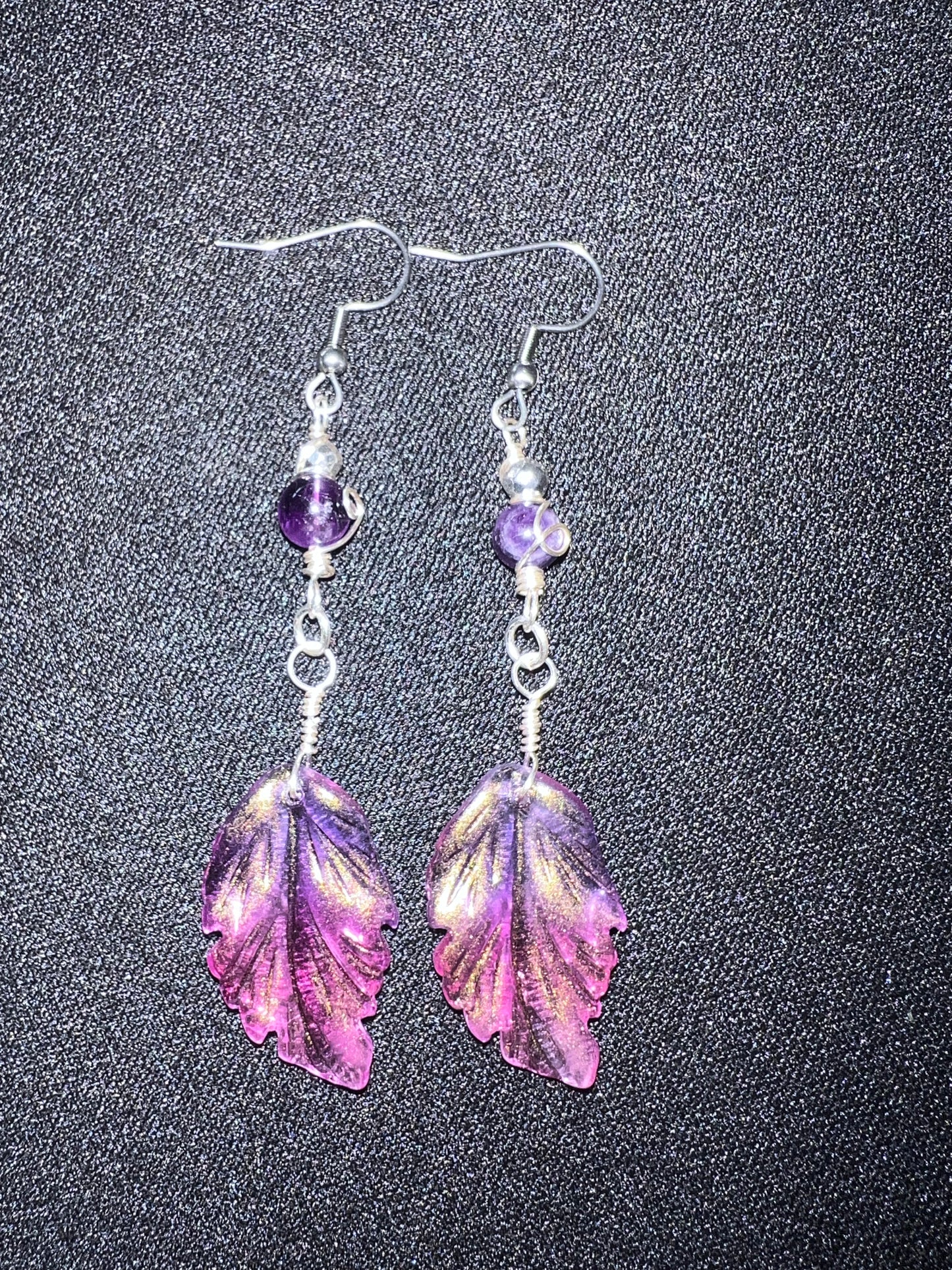 Pink Purple Leaf Earrings